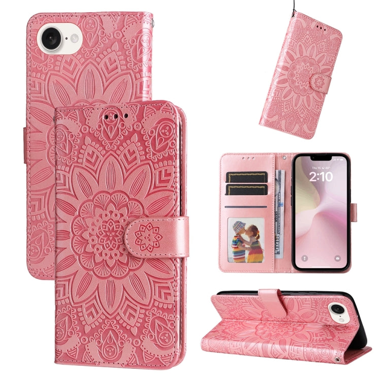 Étui de téléphone en cuir avec tournesol gaufré, pour iPhone 17e / 16e, pour iPhone 17 Pro Max, pour iPhone 17 Pro, pour iPhone 17, pour iPhone Air, pour iPhone 16 Pro Max, pour iPhone 16 Pro, pour iPhone 16 Plus, pour iPhone 16
