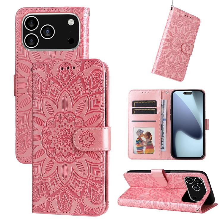 Étui de téléphone en cuir avec tournesol gaufré, pour iPhone 17e / 16e, pour iPhone 17 Pro Max, pour iPhone 17 Pro, pour iPhone 17, pour iPhone Air, pour iPhone 16 Pro Max, pour iPhone 16 Pro, pour iPhone 16 Plus, pour iPhone 16
