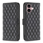 Étui portefeuille en cuir à rabat en treillis diamanté, pour iPhone 17e / 16e, pour iPhone 17 Pro Max, pour iPhone 17 Pro, pour iPhone 17, pour iPhone Air, pour iPhone 16 Pro Max, pour iPhone 16 Pro, pour iPhone 16 Plus