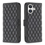 Étui portefeuille en cuir à rabat en treillis diamanté, pour iPhone 17e / 16e, pour iPhone 17 Pro Max, pour iPhone 17 Pro, pour iPhone 17, pour iPhone Air, pour iPhone 16 Pro Max, pour iPhone 16 Pro, pour iPhone 16 Plus