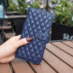 Étui portefeuille en cuir à rabat en treillis diamanté, pour iPhone 17e / 16e, pour iPhone 17 Pro Max, pour iPhone 17 Pro, pour iPhone 17, pour iPhone Air, pour iPhone 16 Pro Max, pour iPhone 16 Pro, pour iPhone 16 Plus