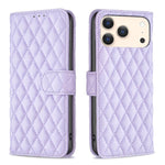 Étui portefeuille en cuir à rabat en treillis diamanté, pour iPhone 17e / 16e, pour iPhone 17 Pro Max, pour iPhone 17 Pro, pour iPhone 17, pour iPhone Air, pour iPhone 16 Pro Max, pour iPhone 16 Pro, pour iPhone 16 Plus