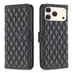 Étui portefeuille en cuir à rabat en treillis diamanté, pour iPhone 17e / 16e, pour iPhone 17 Pro Max, pour iPhone 17 Pro, pour iPhone 17, pour iPhone Air, pour iPhone 16 Pro Max, pour iPhone 16 Pro, pour iPhone 16 Plus