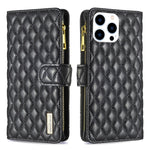 Étui portefeuille à rabat en cuir avec fermeture éclair à motif losanges, pour iPhone 17 Pro Max, pour iPhone 17 Pro, pour iPhone 17, pour iPhone Air, pour iPhone 16 Pro Max, pour iPhone 16 Pro, pour iPhone 16 Plus, pour iPhone 16