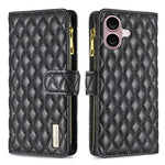 Étui portefeuille à rabat en cuir avec fermeture éclair à motif losanges, pour iPhone 17 Pro Max, pour iPhone 17 Pro, pour iPhone 17, pour iPhone Air, pour iPhone 16 Pro Max, pour iPhone 16 Pro, pour iPhone 16 Plus, pour iPhone 16