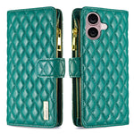 Étui portefeuille à rabat en cuir avec fermeture éclair à motif losanges, pour iPhone 17 Pro Max, pour iPhone 17 Pro, pour iPhone 17, pour iPhone Air, pour iPhone 16 Pro Max, pour iPhone 16 Pro, pour iPhone 16 Plus, pour iPhone 16