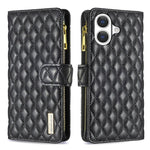 Étui portefeuille à rabat en cuir avec fermeture éclair à motif losanges, pour iPhone 17 Pro Max, pour iPhone 17 Pro, pour iPhone 17, pour iPhone Air, pour iPhone 16 Pro Max, pour iPhone 16 Pro, pour iPhone 16 Plus, pour iPhone 16