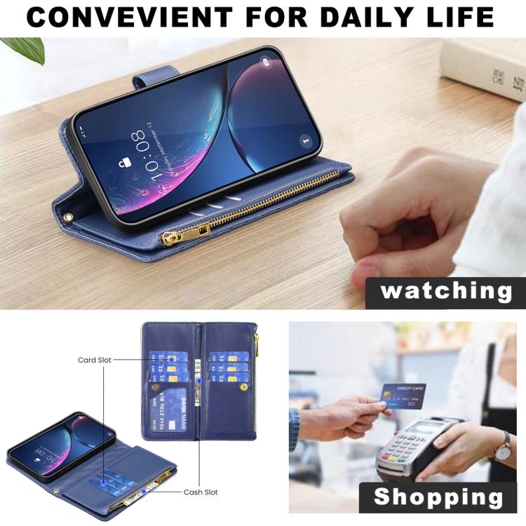 Étui portefeuille à rabat en cuir avec fermeture éclair à motif losanges, pour iPhone 17 Pro Max, pour iPhone 17 Pro, pour iPhone 17, pour iPhone Air, pour iPhone 16 Pro Max, pour iPhone 16 Pro, pour iPhone 16 Plus, pour iPhone 16
