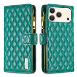 Étui portefeuille à rabat en cuir avec fermeture éclair à motif losanges, pour iPhone 17 Pro Max, pour iPhone 17 Pro, pour iPhone 17, pour iPhone Air, pour iPhone 16 Pro Max, pour iPhone 16 Pro, pour iPhone 16 Plus, pour iPhone 16