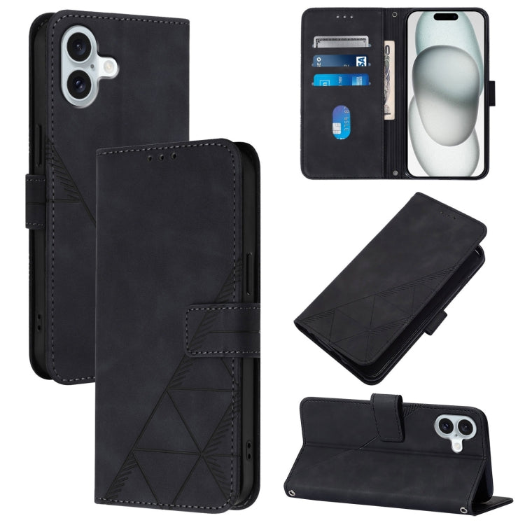 Étui de téléphone en cuir gaufré 3D à rabat avec bandoulière, pour iPhone 16e / 17e, pour iPhone 17 Pro Max, pour iPhone 17 Pro, pour iPhone 17, pour iPhone Air, pour iPhone 16 Pro Max, pour iPhone 16 Pro, pour iPhone 16 Plus