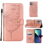 Étui de téléphone en cuir avec papillon en relief, pour iPhone 16 Pro, pour iPhone 16 Plus, pour iPhone 16, pour iPhone 15 Pro Max, pour iPhone 15 Pro, pour iPhone 15 Plus