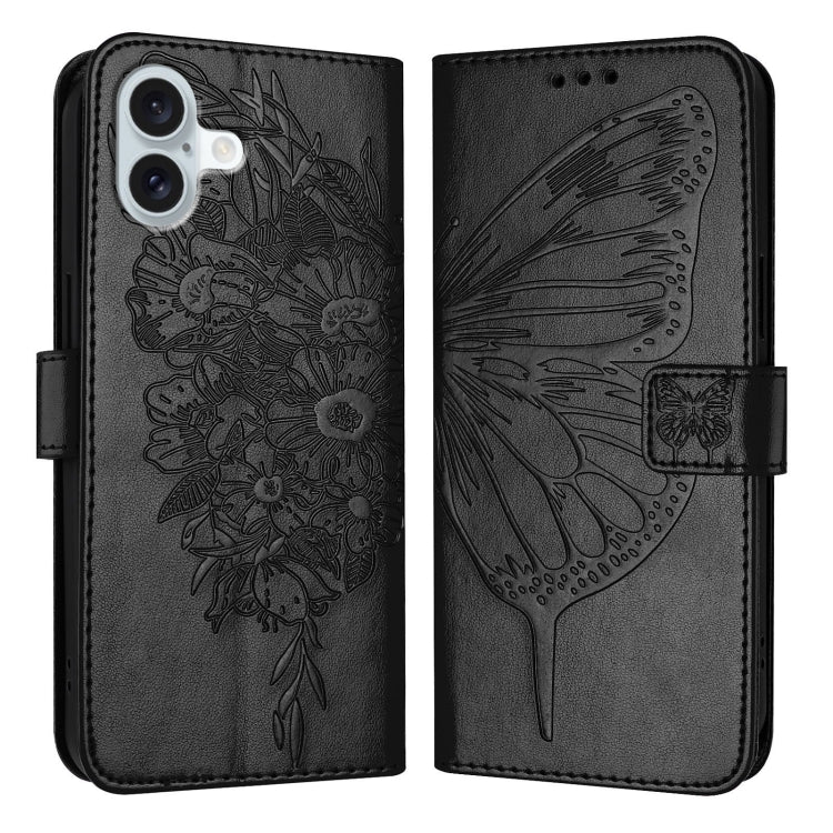 Étui de téléphone en cuir avec papillon en relief, pour iPhone 16 Pro, pour iPhone 16 Plus, pour iPhone 16, pour iPhone 15 Pro Max, pour iPhone 15 Pro, pour iPhone 15 Plus