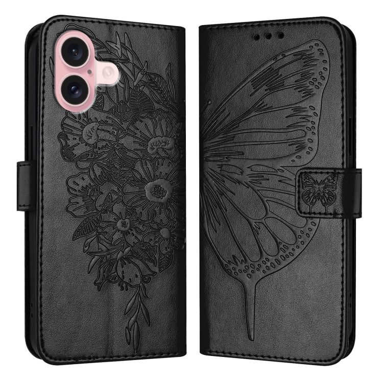 Étui de téléphone en cuir avec papillon en relief, pour iPhone 16 Pro, pour iPhone 16 Plus, pour iPhone 16, pour iPhone 15 Pro Max, pour iPhone 15 Pro, pour iPhone 15 Plus