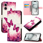 Étui de téléphone en cuir à rabat horizontal avec peinture 3D, pour iPhone 16 Pro, pour iPhone 16 Plus, pour iPhone 16, pour iPhone 15 Pro Max, pour iPhone 15 Pro, pour iPhone 15 Plus