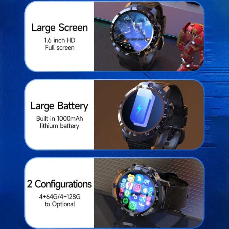 MT27 4G+64G, montre intelligente Android 8.1 4G étanche IP67 de 1,6 pouce, supporte la fréquence cardiaque / le GPS, bracelet en cuir