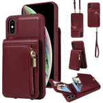 Étui portefeuille en cuir avec lanière bandoulière et fermeture éclair, Pour iPhone XS Max, Pour iPhone 7 Plus / 8 Plus