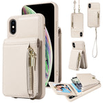 Étui portefeuille en cuir avec lanière bandoulière et fermeture éclair, Pour iPhone XS Max, Pour iPhone 7 Plus / 8 Plus