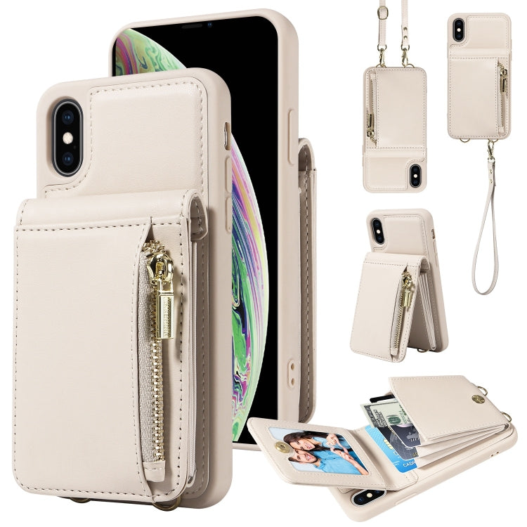 Étui portefeuille en cuir avec lanière bandoulière et fermeture éclair, Pour iPhone XS Max, Pour iPhone 7 Plus / 8 Plus