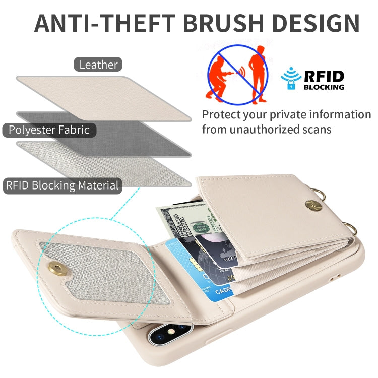 Étui portefeuille en cuir avec lanière bandoulière et fermeture éclair, Pour iPhone XS Max, Pour iPhone 7 Plus / 8 Plus