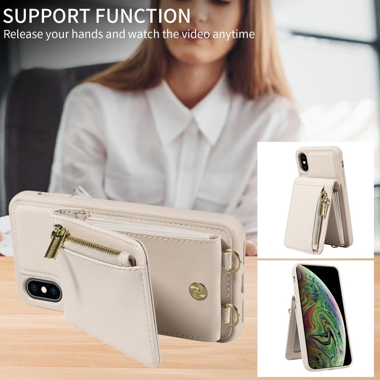 Étui portefeuille en cuir avec lanière bandoulière et fermeture éclair, Pour iPhone XS Max, Pour iPhone 7 Plus / 8 Plus