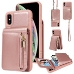 Étui portefeuille en cuir avec lanière bandoulière et fermeture éclair, Pour iPhone XS Max, Pour iPhone 7 Plus / 8 Plus