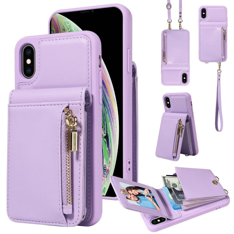 Étui portefeuille en cuir avec lanière bandoulière et fermeture éclair, Pour iPhone XS Max, Pour iPhone 7 Plus / 8 Plus