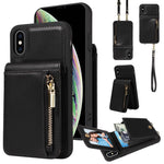 Étui portefeuille en cuir avec lanière bandoulière et fermeture éclair, Pour iPhone XS Max, Pour iPhone 7 Plus / 8 Plus