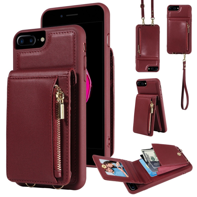 Étui portefeuille en cuir avec lanière bandoulière et fermeture éclair, Pour iPhone XS Max, Pour iPhone 7 Plus / 8 Plus