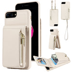 Étui portefeuille en cuir avec lanière bandoulière et fermeture éclair, Pour iPhone XS Max, Pour iPhone 7 Plus / 8 Plus