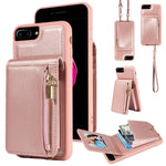 Étui portefeuille en cuir avec lanière bandoulière et fermeture éclair, Pour iPhone XS Max, Pour iPhone 7 Plus / 8 Plus
