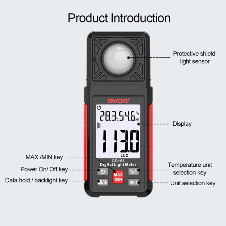 Luxmètre numérique GVDA GD158 200000Lux, testeur de luminosité photomètre