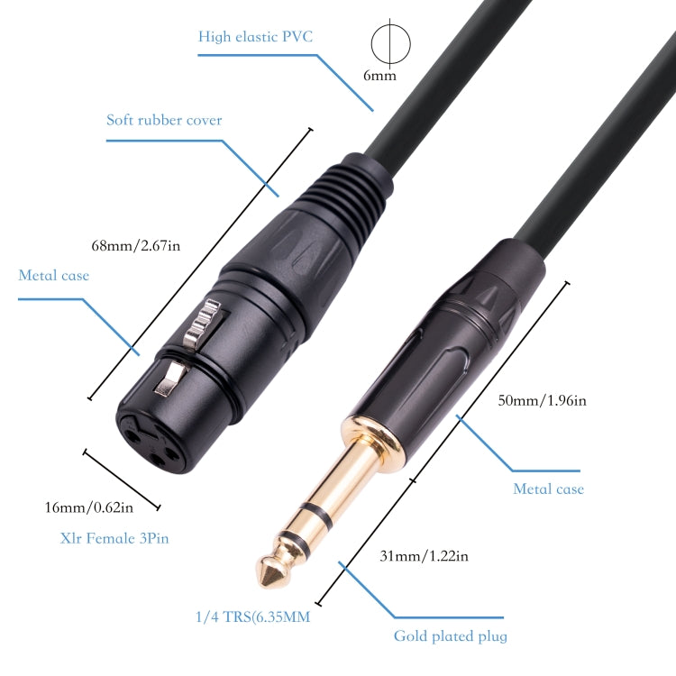 Câble microphone 6,35 mm 1/4 TRS mâle vers XLR 3 broches femelle, 1 m, 1,8 m, 3 m, 5 m, 10 m