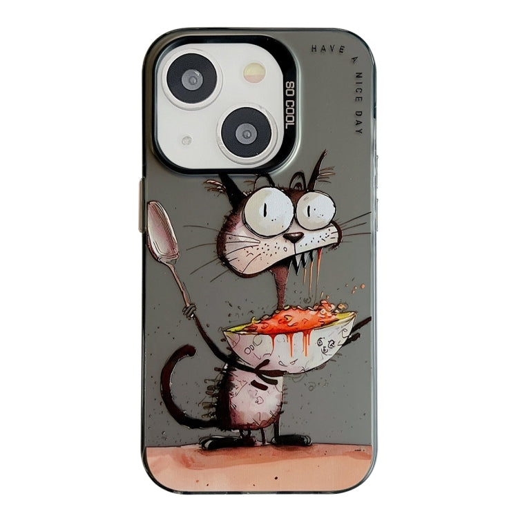 Coque de téléphone PC + TPU série peinture à l'huile motif animal, pour iPhone 15