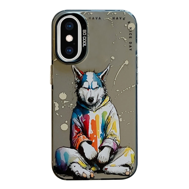 Coque de téléphone PC + TPU série peinture à l'huile motif animal, pour iPhone XS Max