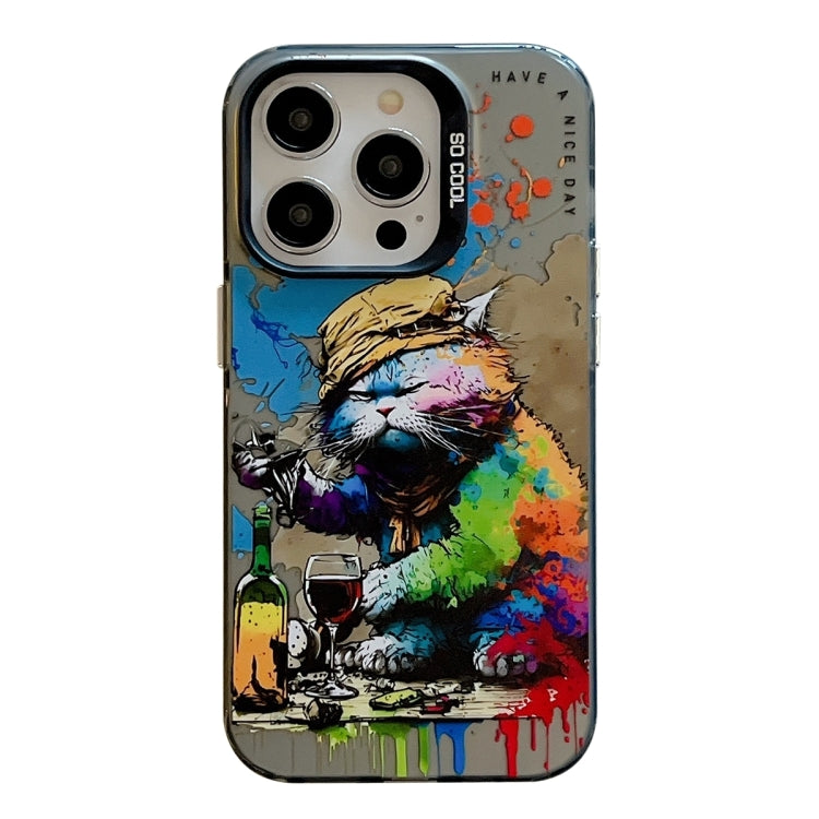 Coque de téléphone PC + TPU série peinture à l'huile motif animal, pour iPhone 16 Pro