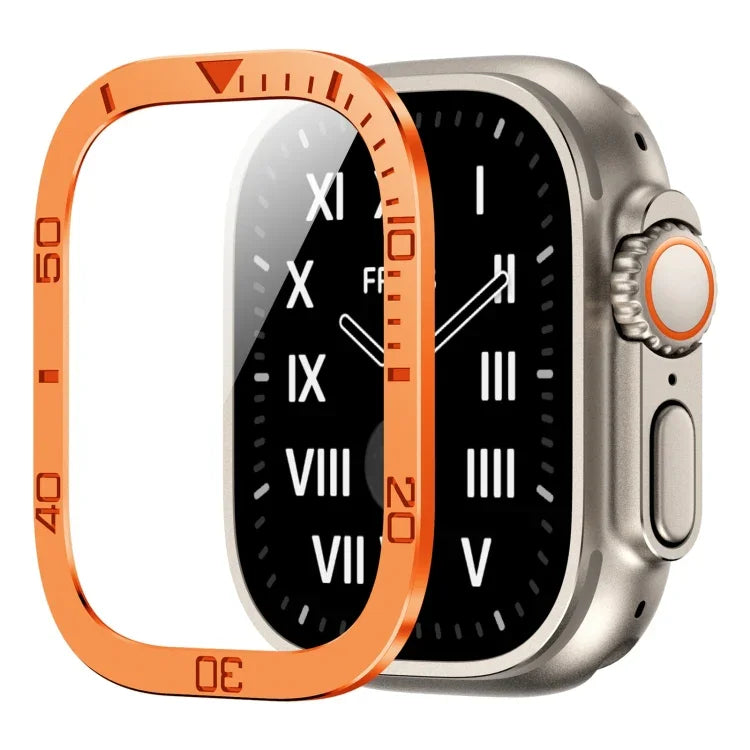 Film trempé intégré avec cadre métallique et anneau numéroté, pour Apple Watch Ultra 1 / 2 / 3 49mm