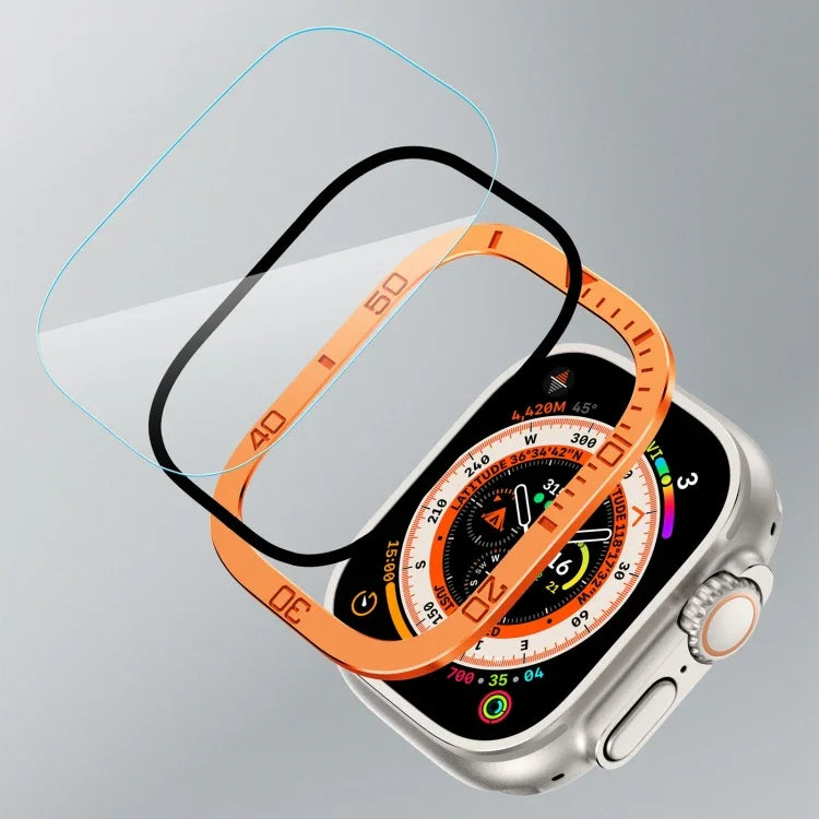 Film trempé intégré avec cadre métallique et anneau numéroté, pour Apple Watch Ultra 1 / 2 / 3 49mm