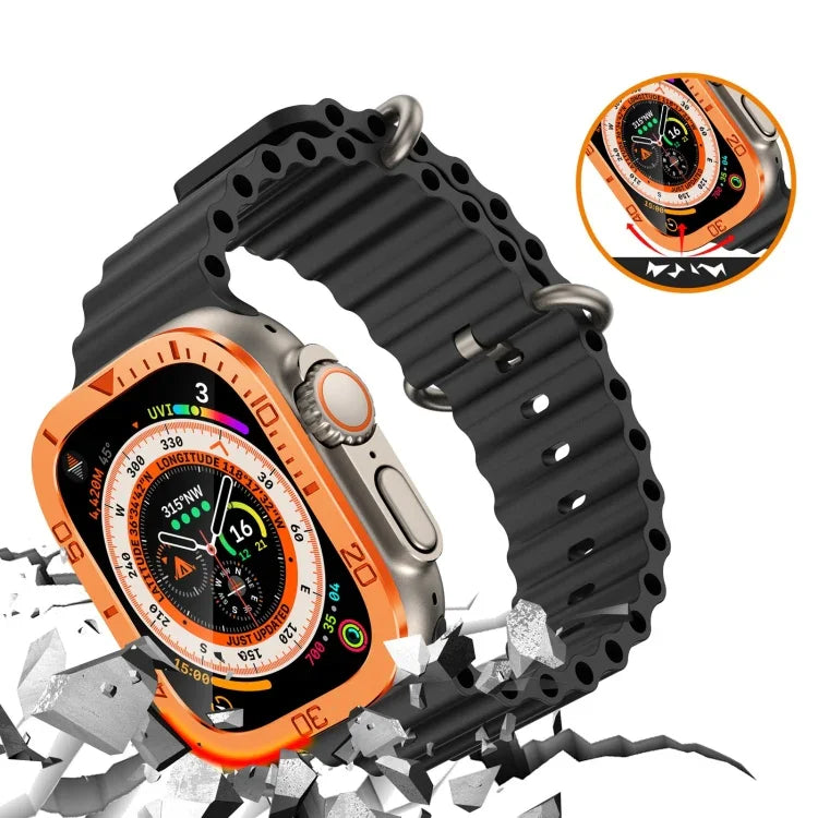 Film trempé intégré avec cadre métallique et anneau numéroté, pour Apple Watch Ultra 1 / 2 / 3 49mm
