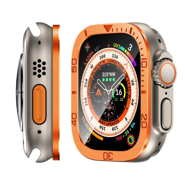 Film trempé intégré avec cadre métallique et anneau numéroté, pour Apple Watch Ultra 1 / 2 / 3 49mm