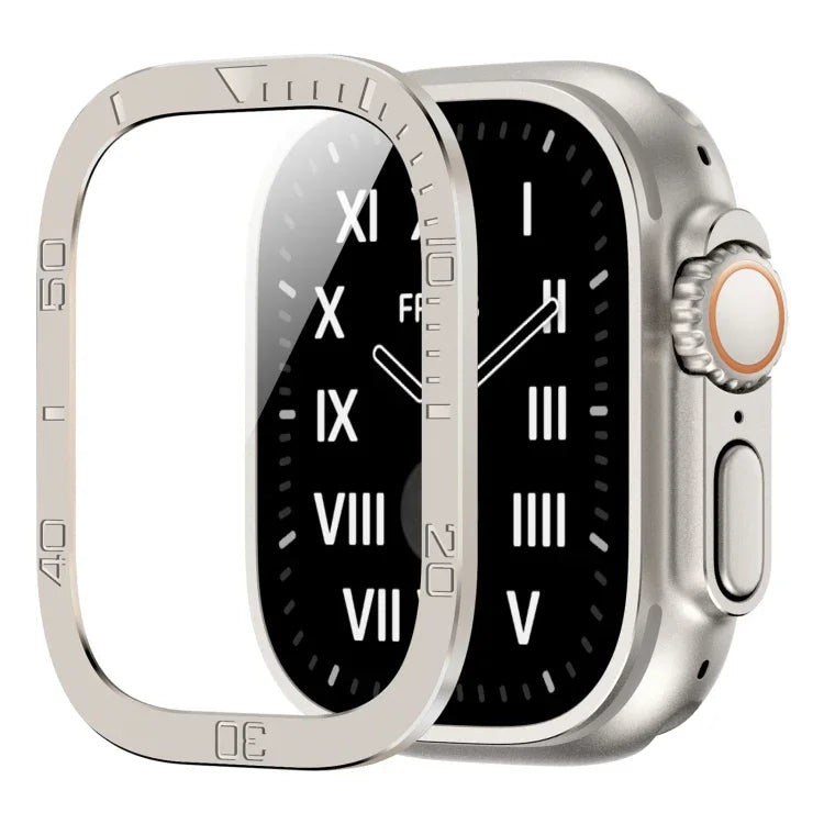 Film trempé intégré avec cadre métallique et anneau numéroté, pour Apple Watch Ultra 1 / 2 / 3 49mm