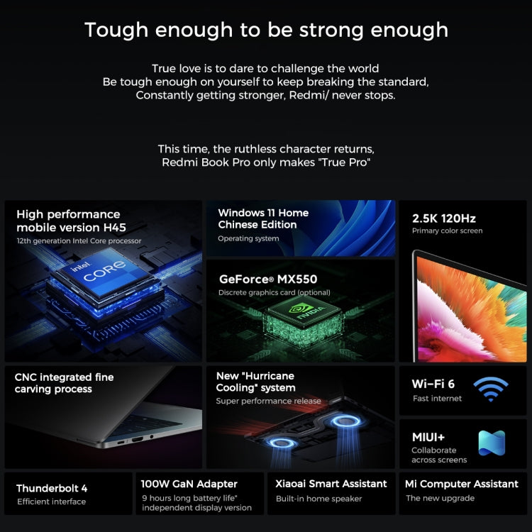 Ordinateur portable Xiaomi RedmiBook Pro 14 pouces, Windows 11 Home version chinoise, Intel 12e génération Core i7-12650H Décacœur MX550 Carte graphique dédiée, i7-12650H MX550