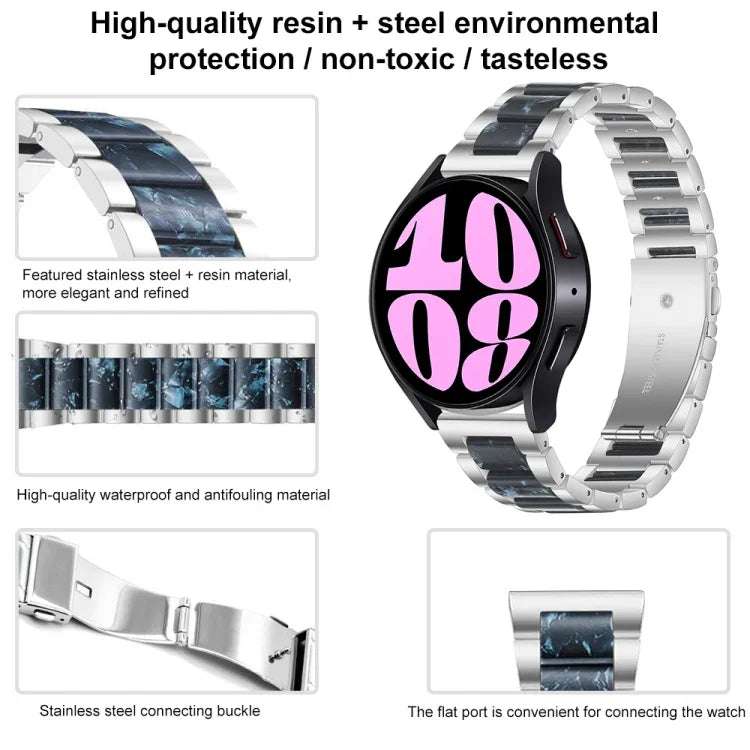 Bracelet de Montre en Résine et Métal à Trois Perles, pour Samsung Galaxy Watch 6 / 6 Classic