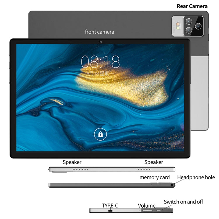 Tablette PC BDF P70 4G LTE 10,1 pouces, Android 12 MTK6762 Octa Core, Supporte double SIM, Prise EU, 8 Go+256 Go