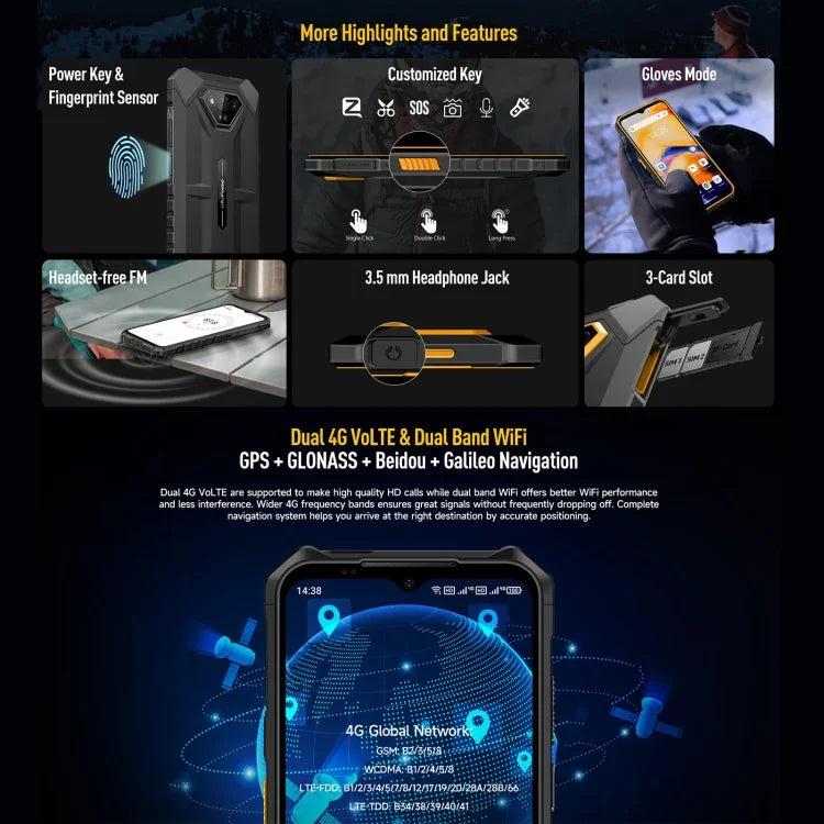 Ulefone Armor X13, téléphone robuste IP68/IP69K, écran 6,52 pouces, Android 15, processeur octa-core MediaTek Helio G36, réseau : 4G, NFC, OTG, 6 Go + 64 Go