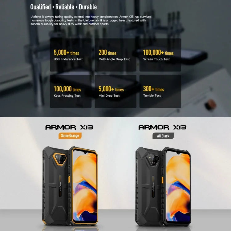 Ulefone Armor X13, téléphone robuste IP68/IP69K, écran 6,52 pouces, Android 15, processeur octa-core MediaTek Helio G36, réseau : 4G, NFC, OTG, 6 Go + 64 Go