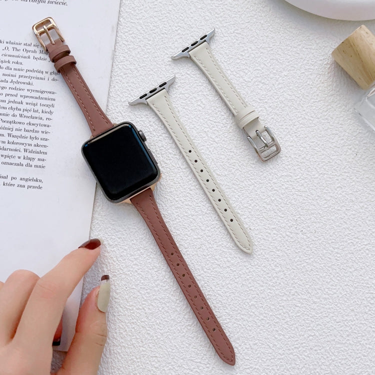 T-shaped Slim Genuine Leather Watch Band, For Apple Watch Series 7 41mm, For Apple Watch Series 7 45mm, For Apple Watch SE 40mm, For Apple Watch SE 44mm, For Apple Watch Series 6 40mm, For Apple Watch Series 6 44mm