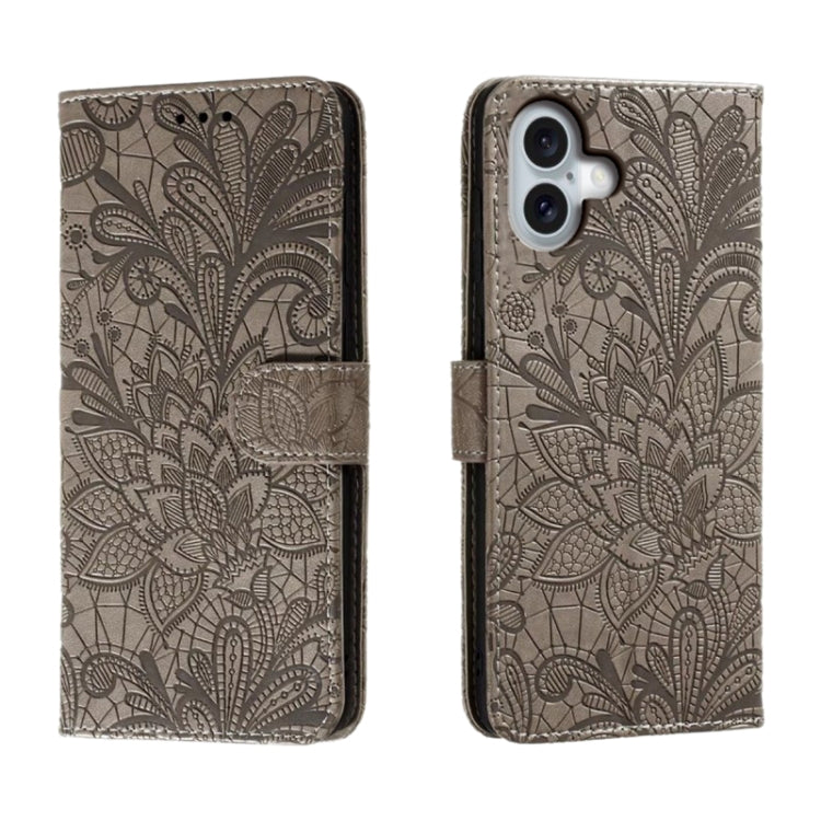 Étui de téléphone en cuir gaufré de fleur de dentelle, pour iPhone 17e / 16e, pour iPhone 17 Pro Max, pour iPhone 17 Pro, pour iPhone 17, pour iPhone Air, pour iPhone 16 Pro Max, pour iPhone 16 Pro, pour iPhone 16 Plus