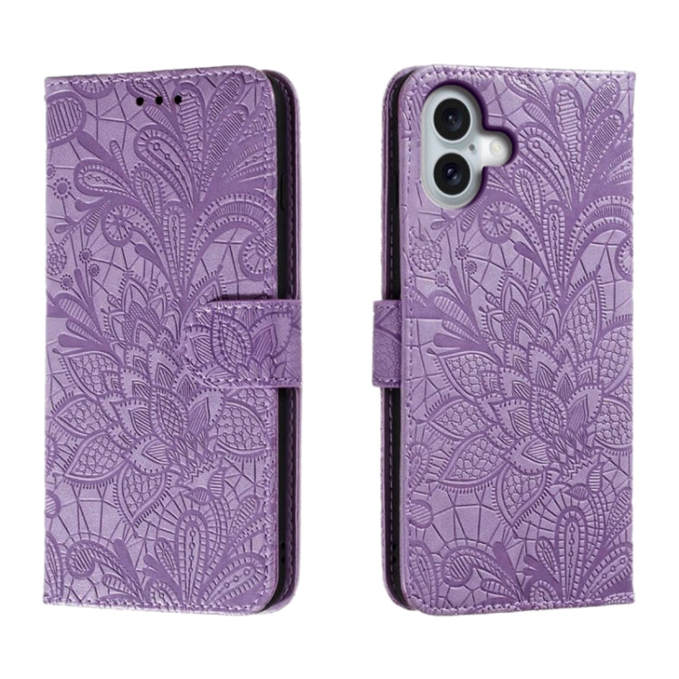 Étui de téléphone en cuir gaufré de fleur de dentelle, pour iPhone 17e / 16e, pour iPhone 17 Pro Max, pour iPhone 17 Pro, pour iPhone 17, pour iPhone Air, pour iPhone 16 Pro Max, pour iPhone 16 Pro, pour iPhone 16 Plus