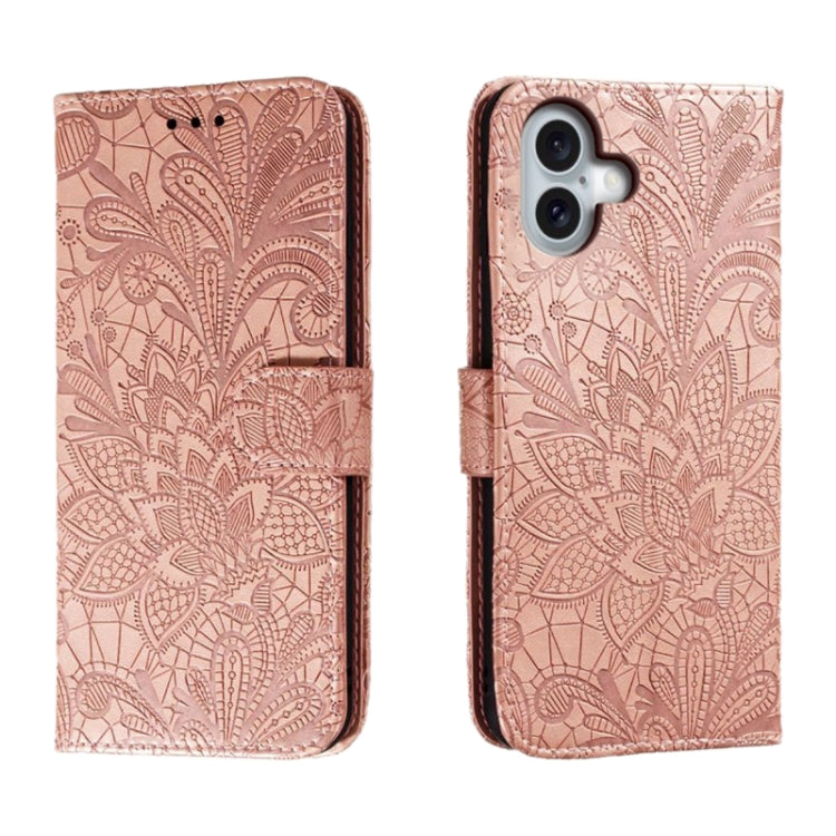Étui de téléphone en cuir gaufré de fleur de dentelle, pour iPhone 17e / 16e, pour iPhone 17 Pro Max, pour iPhone 17 Pro, pour iPhone 17, pour iPhone Air, pour iPhone 16 Pro Max, pour iPhone 16 Pro, pour iPhone 16 Plus
