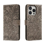 Étui de téléphone en cuir gaufré de fleur de dentelle, pour iPhone 17e / 16e, pour iPhone 17 Pro Max, pour iPhone 17 Pro, pour iPhone 17, pour iPhone Air, pour iPhone 16 Pro Max, pour iPhone 16 Pro, pour iPhone 16 Plus